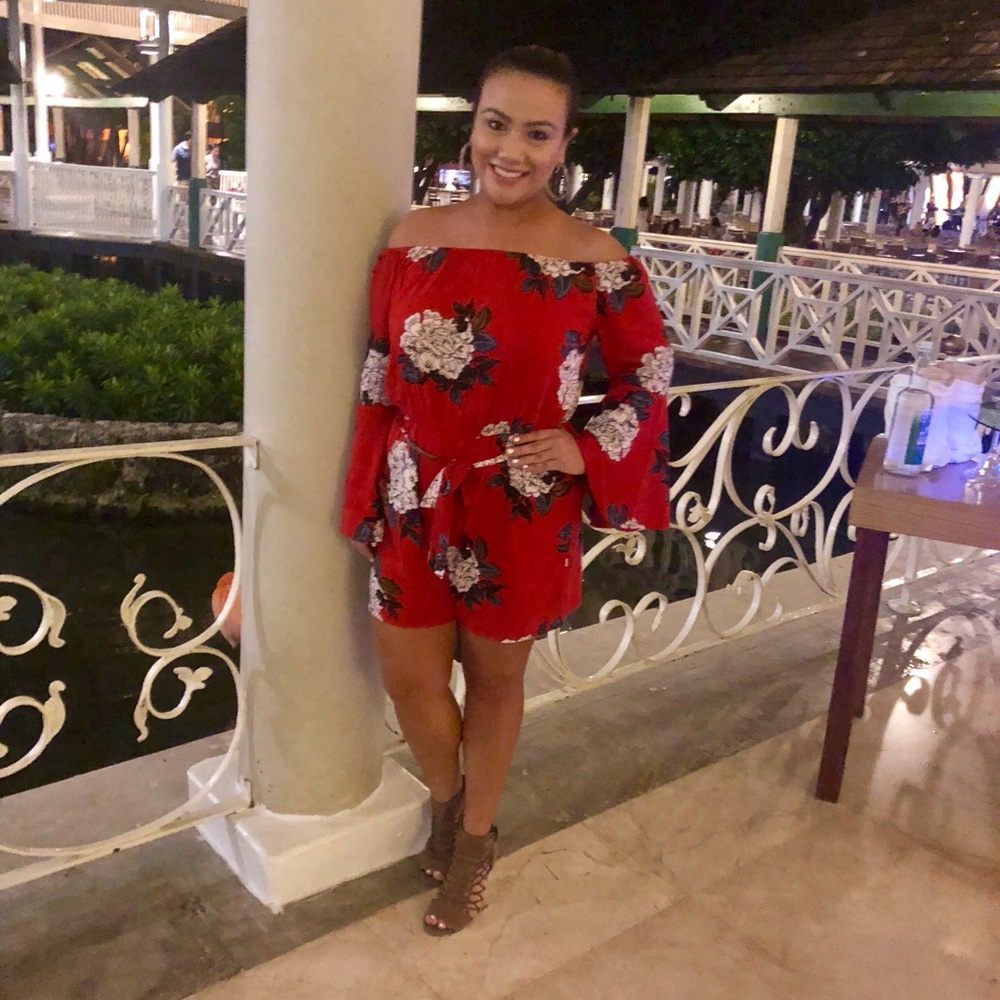 Floral Off-Shoulder Red romper